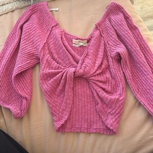 pink cropped top with cute knot in the front
